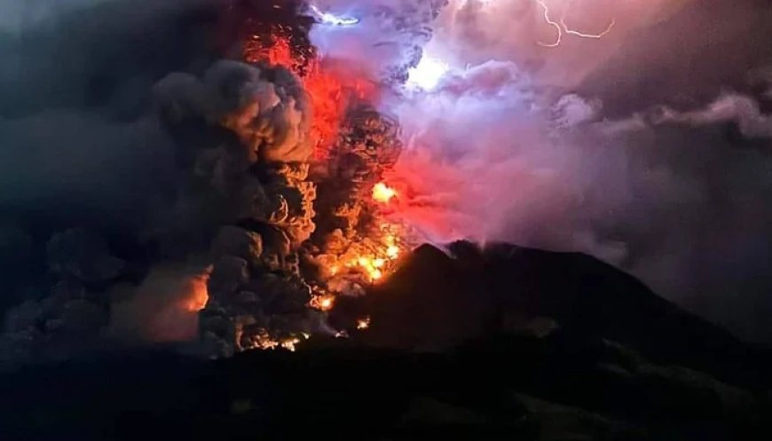 The Mount Ruang Volcano in Indonesia erupts